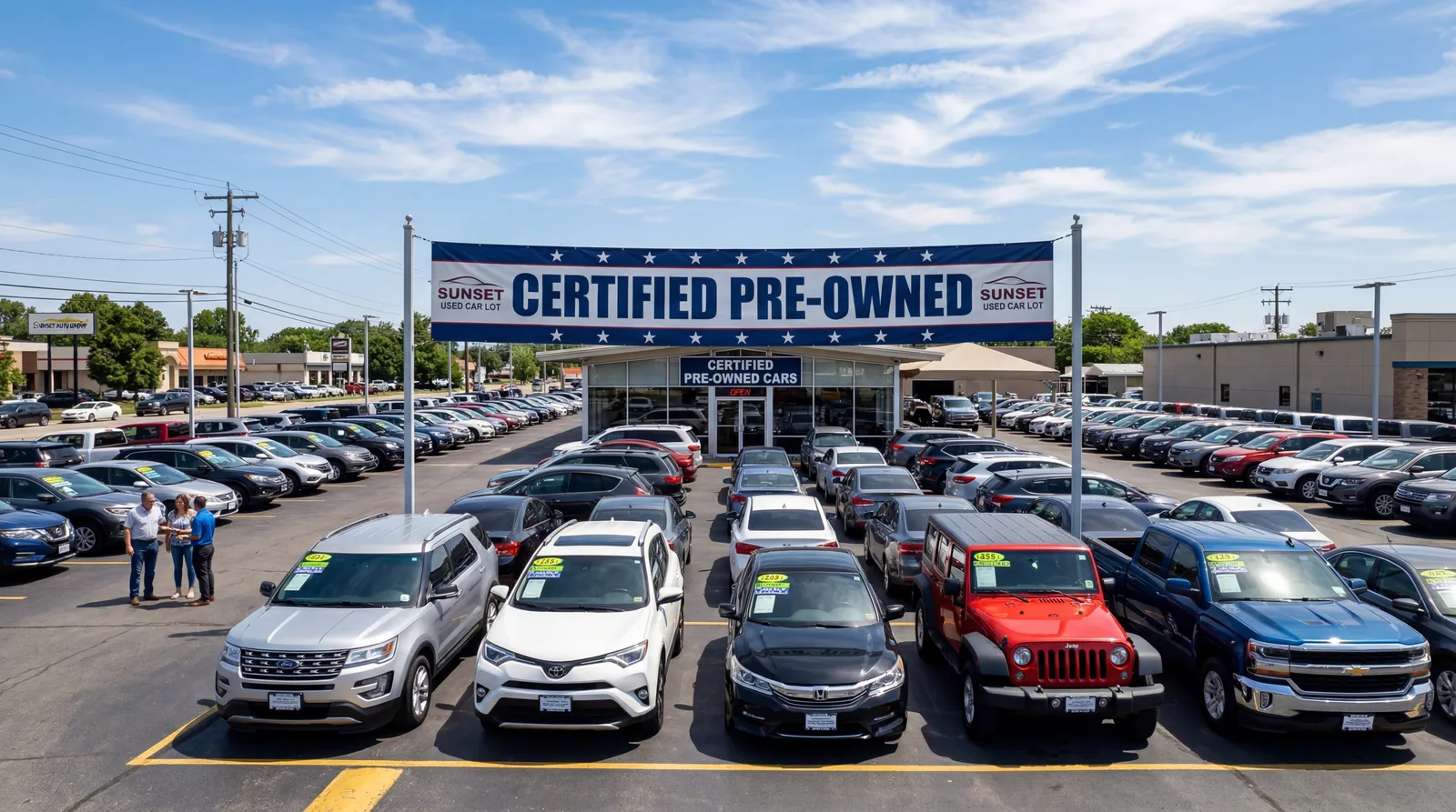 Used car lot with a prominent