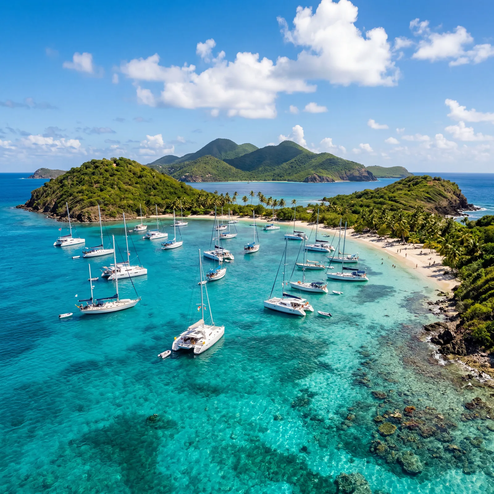 Tobago Cays St Vincent Grenadines sailing anchorage with crystal clear water and uninhabited islands, photorealistic, no text, no watermark, 16:9