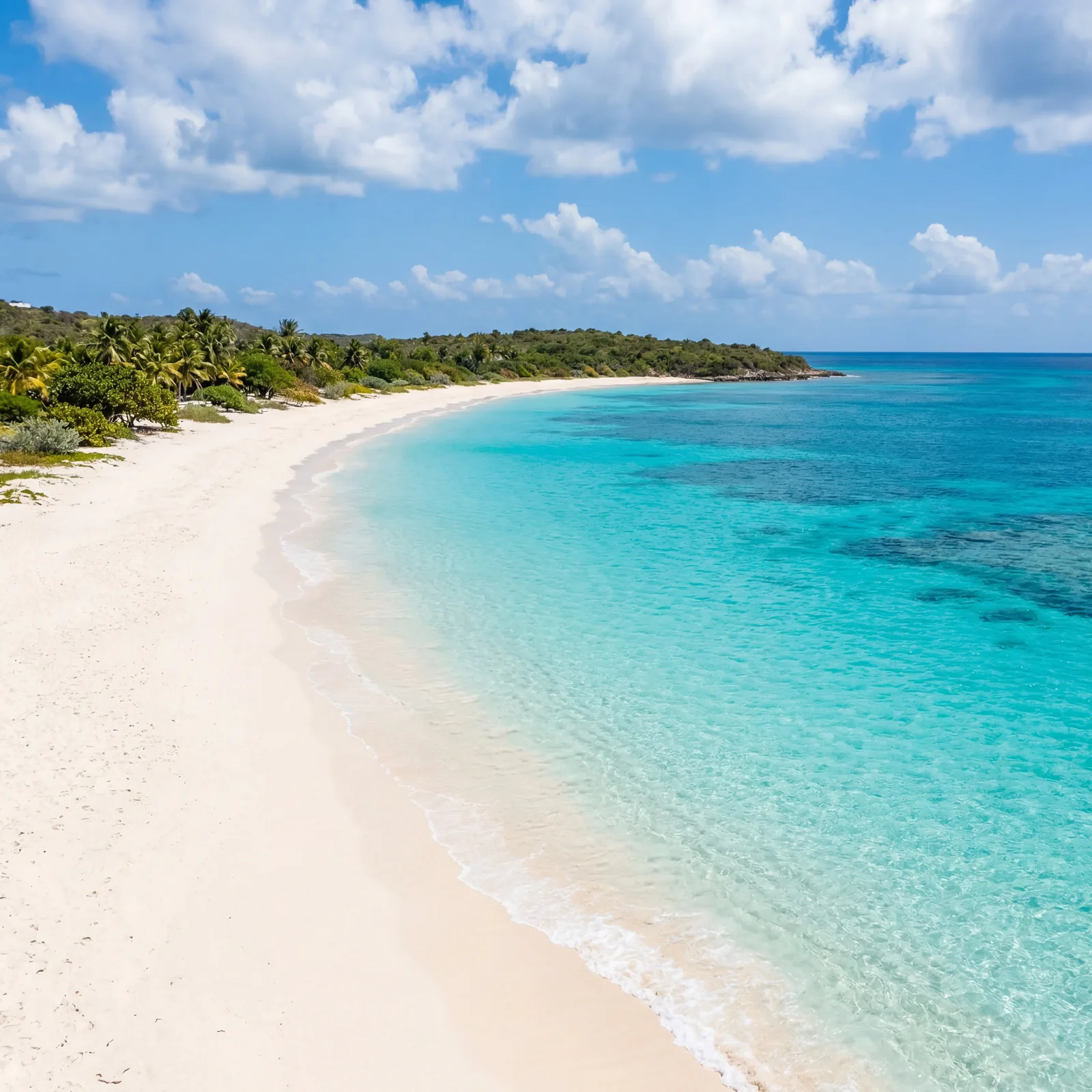 Shoal Bay Anguilla pristine white sand beach and turquoise shallow water, empty and uncrowded, photorealistic, no text, no watermark, 16:9